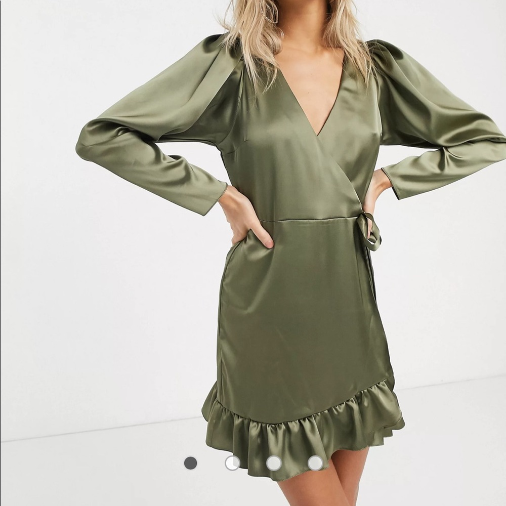 ASOS Olive Green Satin Wrap Dress